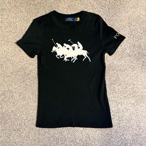 Polo Ralph Lauren Match Pony Black Tee with embroidered letters on sleeve